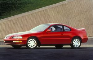 The 1996 Honda Prelude VTEC compact sports car with a red paint color option