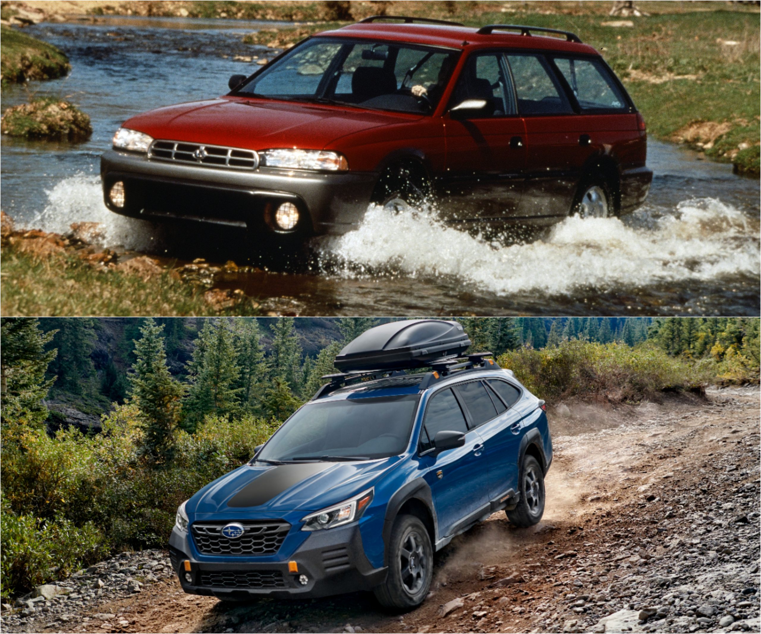 1996 Subaru Legacy Outback (Top) and 2022 Subaru Outback Wilderness (Bottom)