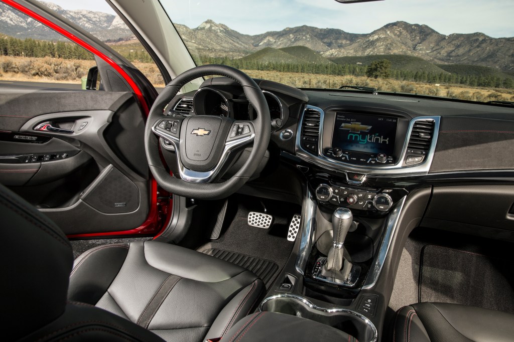 an interior shot of the 2014 Chevrolet SS show in black. 