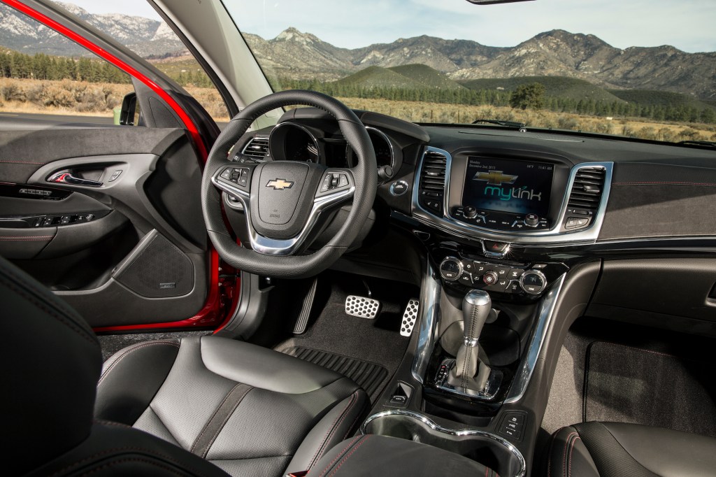 an interior shot of the 2014 Chevrolet SS show in black.