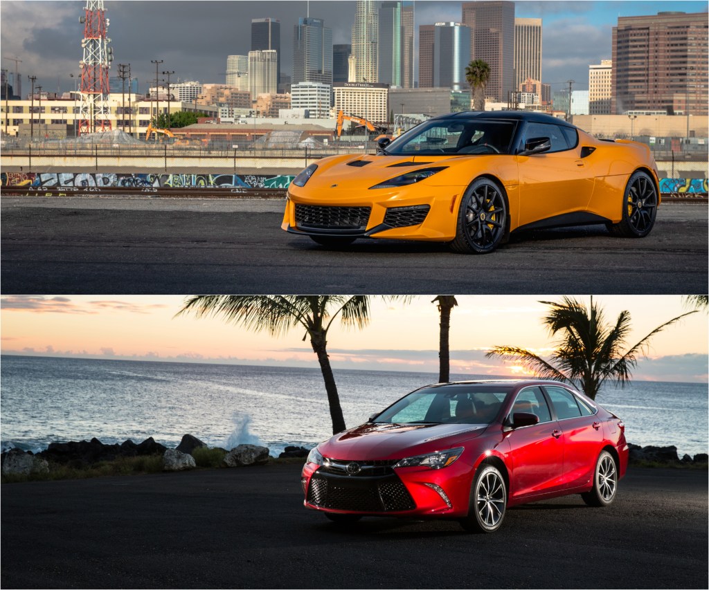 2017 Lotus Evora (Top) and 2017 Toyota Camry XSE (Bottom)
