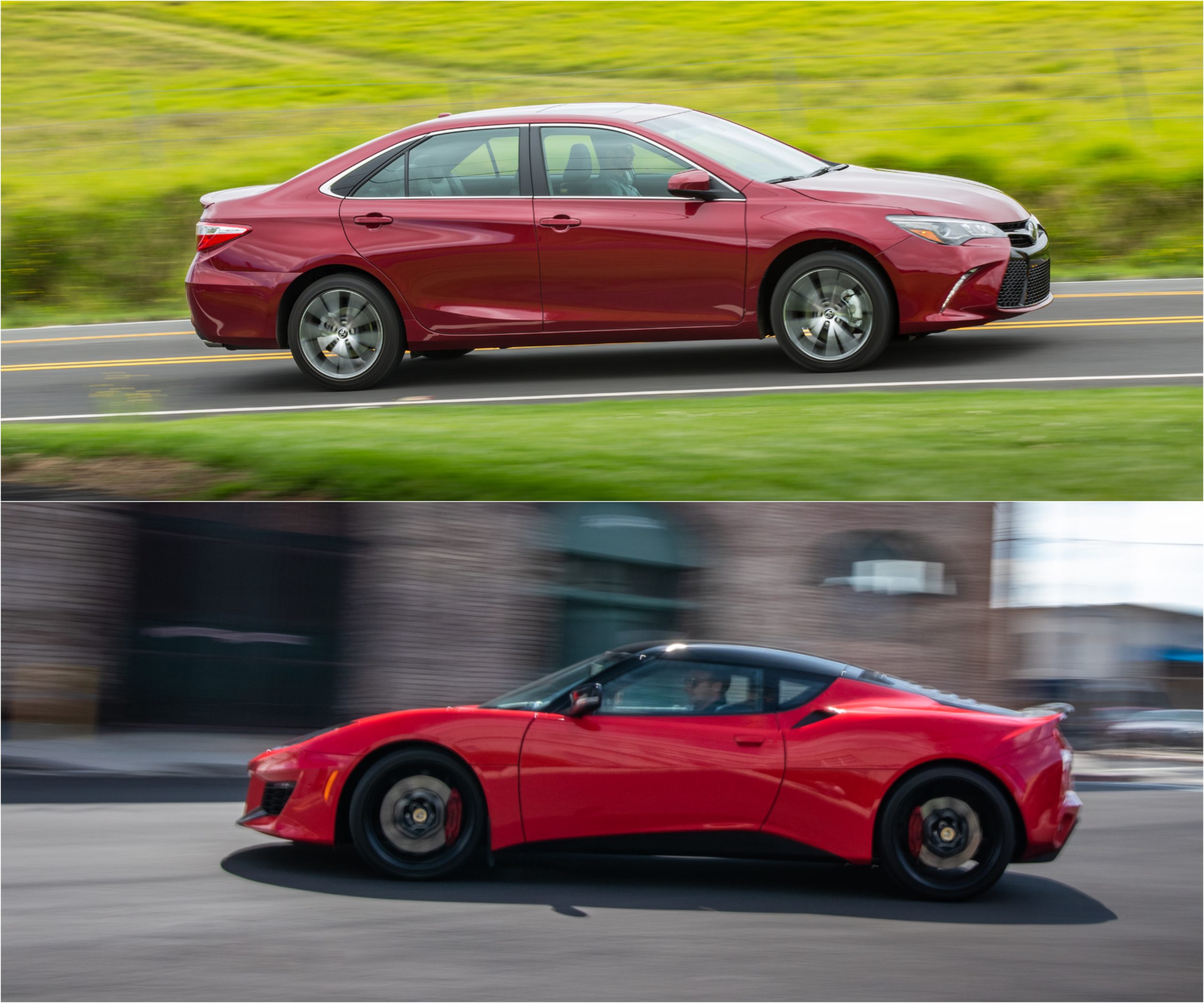 2017 Toyota Camry XSE (Top) and 2017 Lotus Evora (Bottom) Driving