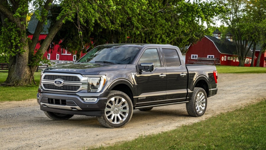 The 2021 Ford F-150 Limited on a gravel road