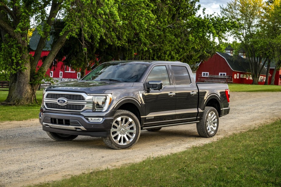 The 2021 Ford F-150 Limited on a gravel road