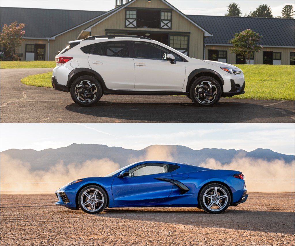 2021 Subaru Crosstrek (top) vs. 2021 Chevy Corvette (bottom)
