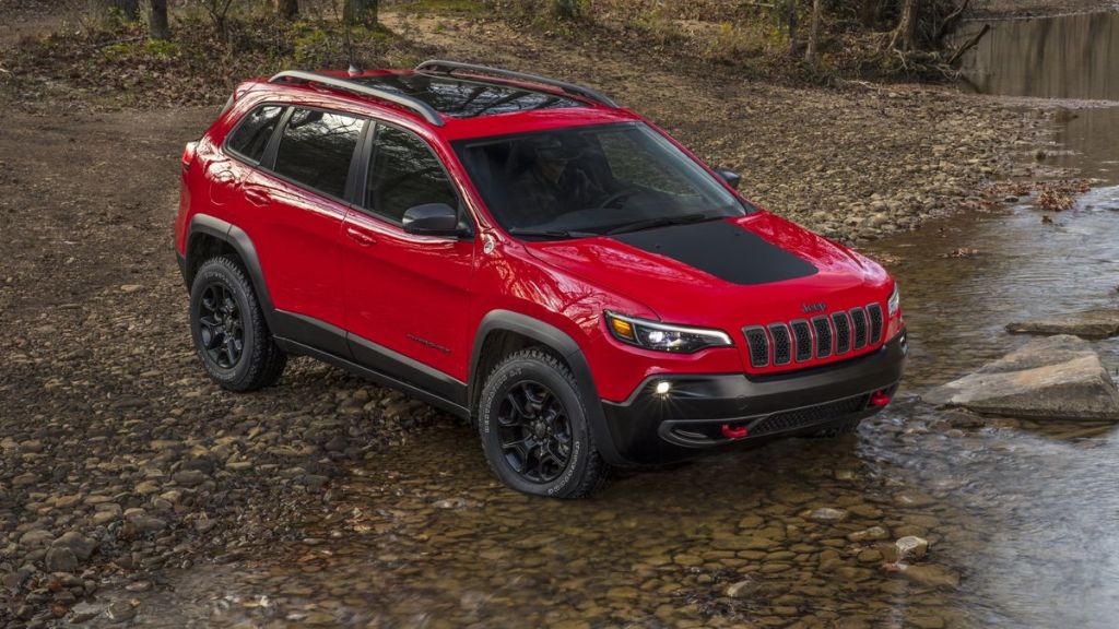 The 2021 Jeep Cherokee parked in a stream 
