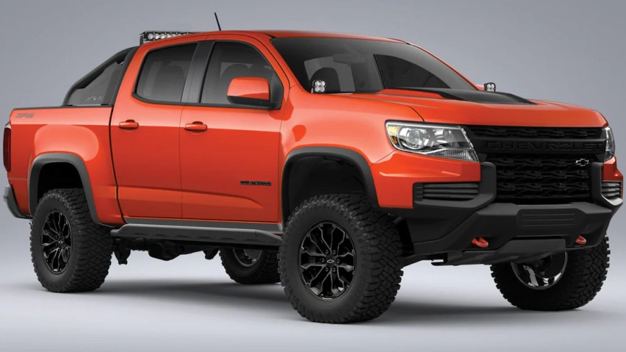 An orange 2022 chevrolet colorado ZR2 extreme off-road concept from SEMA 2021