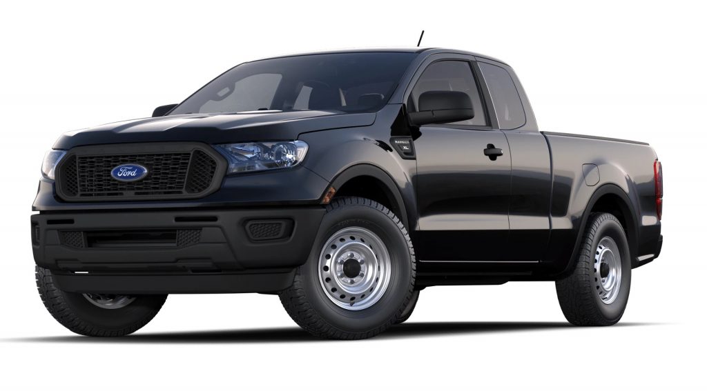 A black 2022 Ford Ranger against a white background from Consumer Reports. 