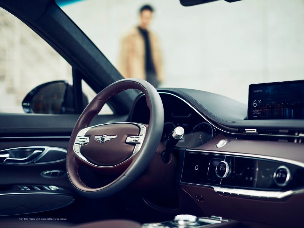 The interior of a 2022 Genesis GV70, which is being electrified. 