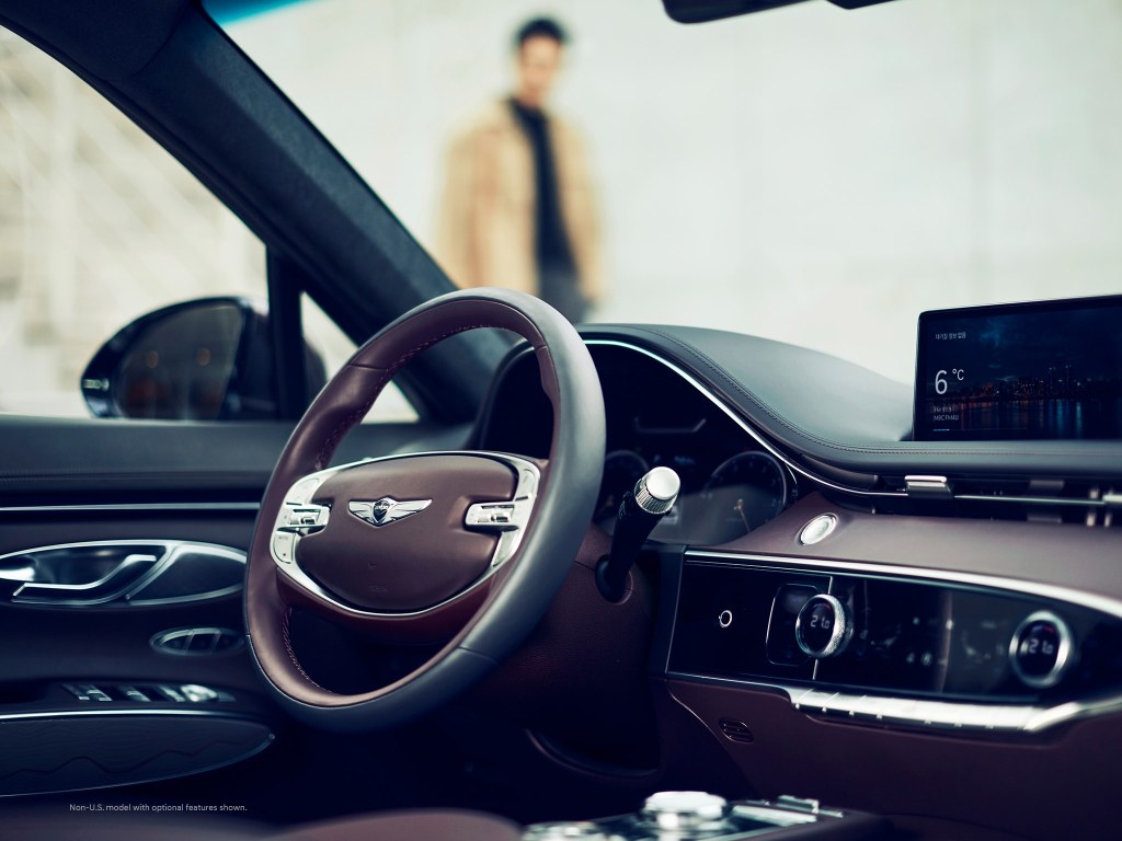 The interior of a 2022 Genesis GV70, which is being electrified. 