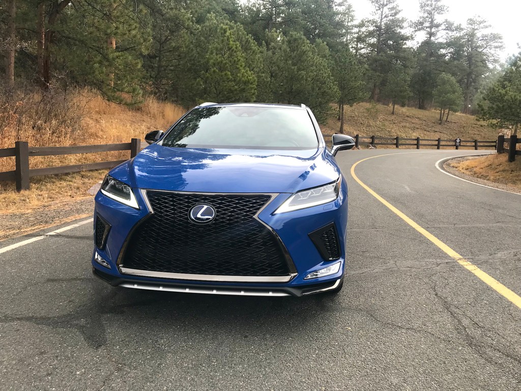 front head on shot of the 2022 Lexus RX 450h F Sport for our full review