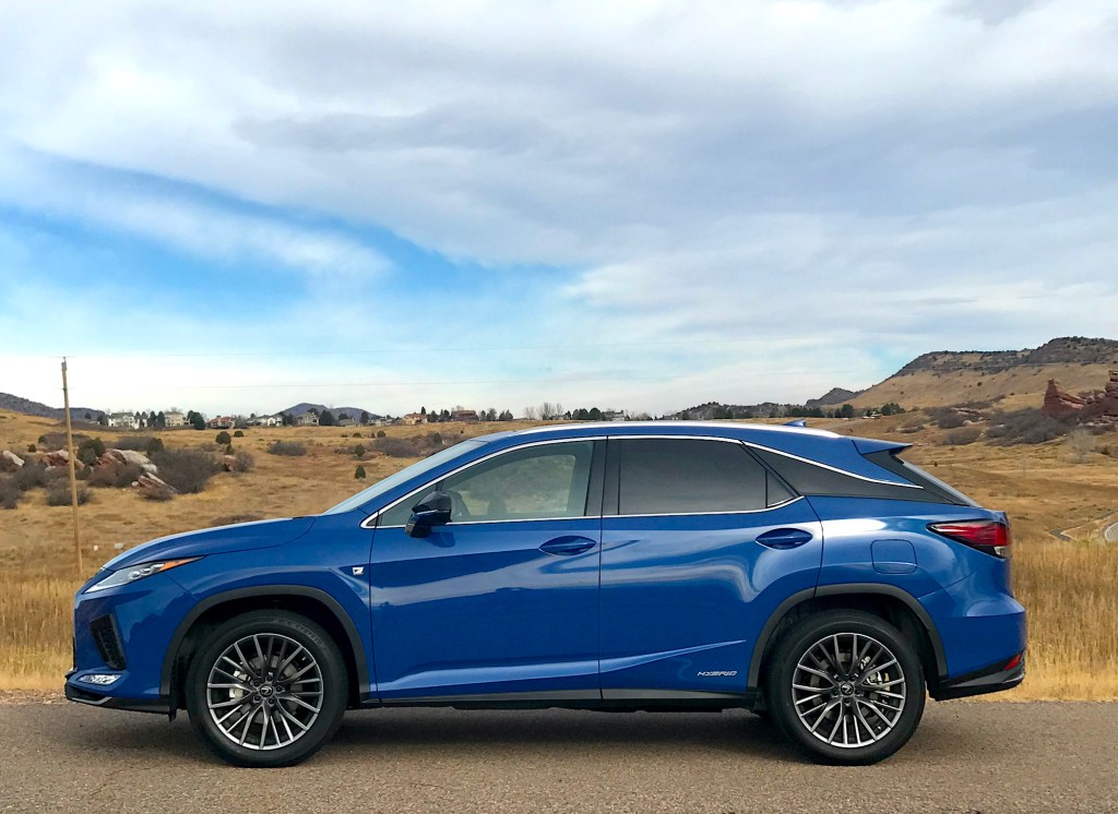 2022 Lexus RX 450h F Sport side angle shot for our full review