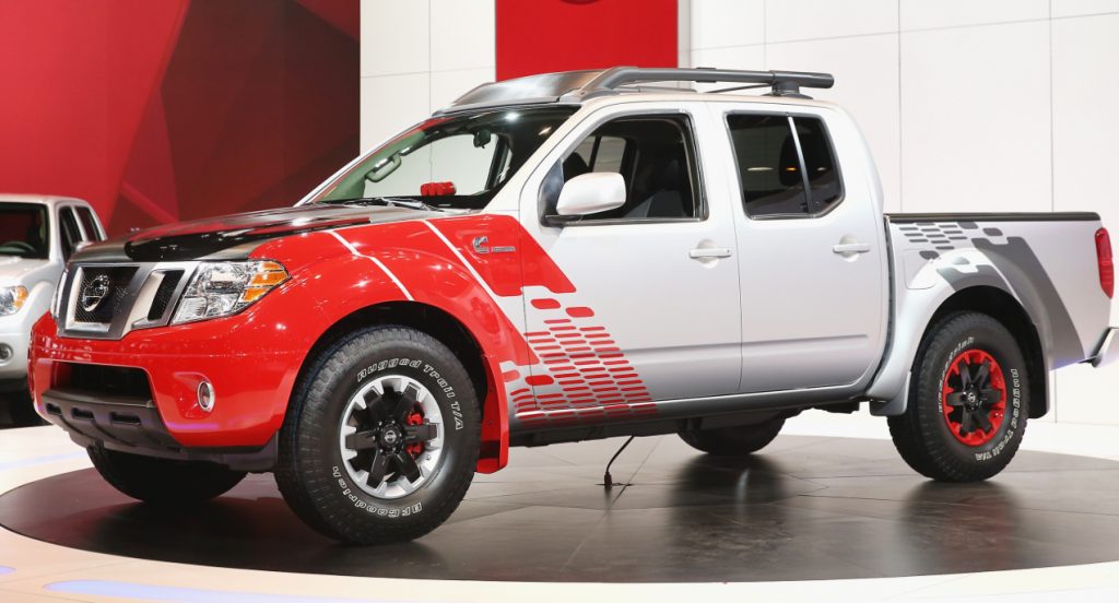 The Nissan Frontier is on display.