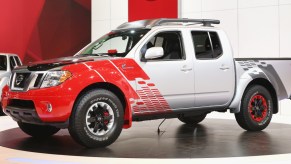 The Nissan Frontier is on display.