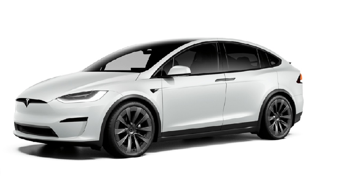 A white 2022 Tesla Model X against a white background.