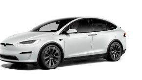 A white 2022 Tesla Model X against a white background.