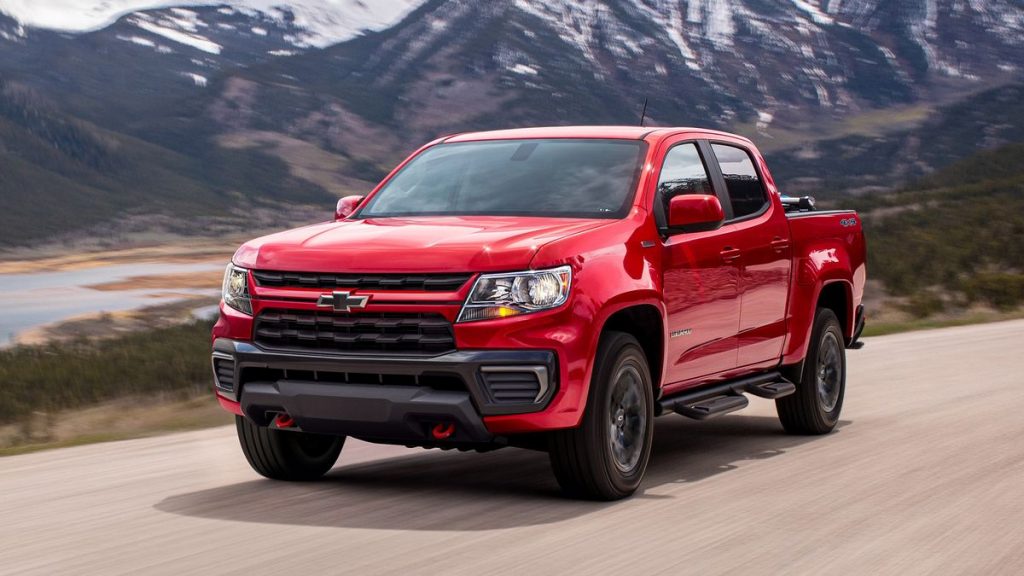 The 2022 Chevrolet Colorado pickup truck on a wilderness road