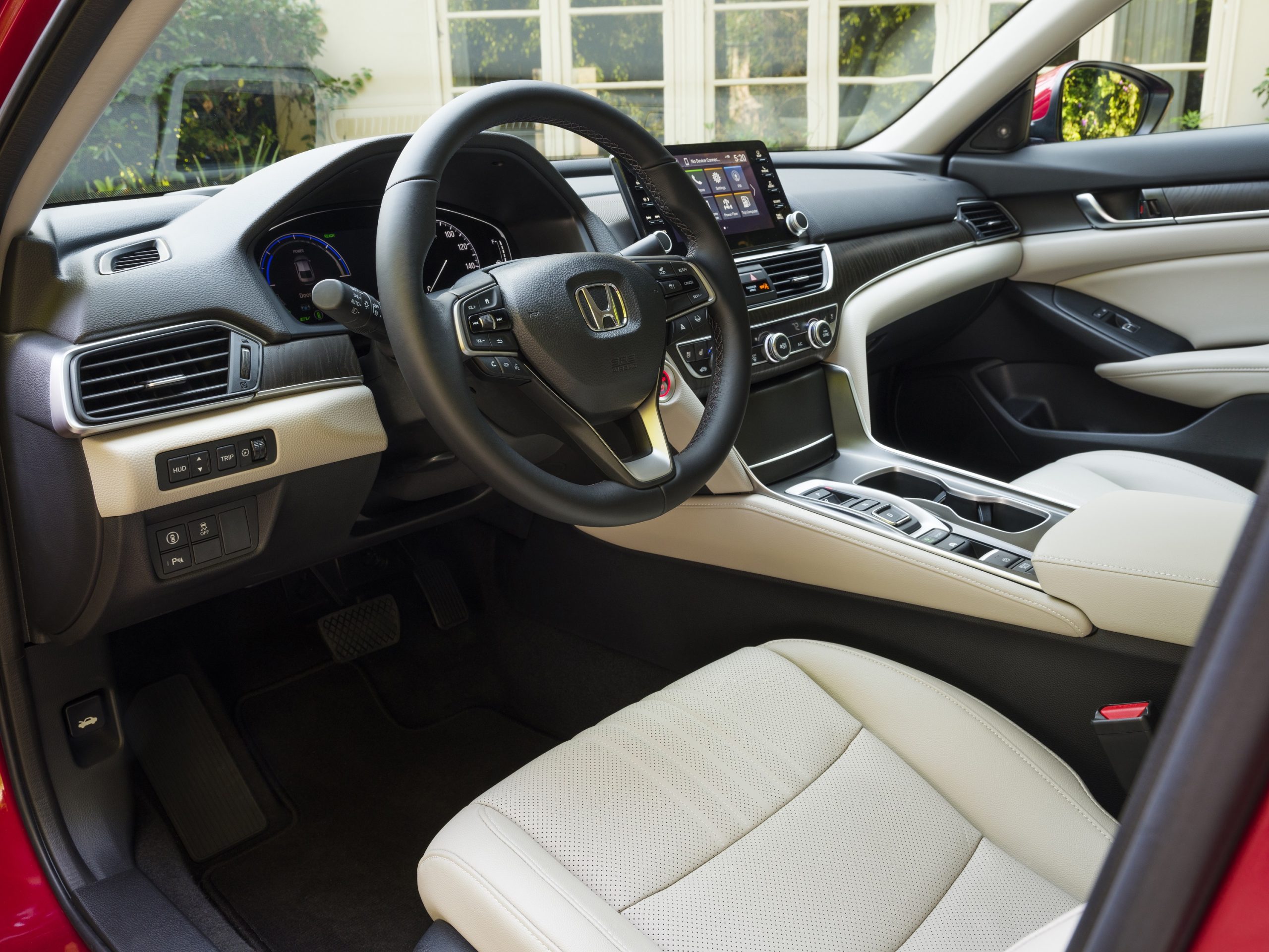 The beige and black interior of the new Honda Accord