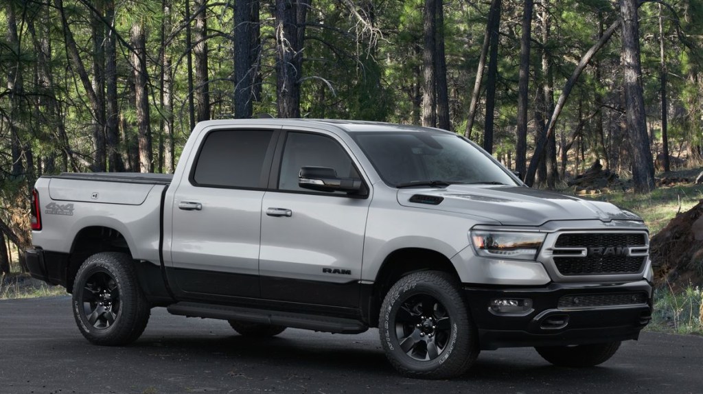 The 2022 Ram 1500 parked in the woods