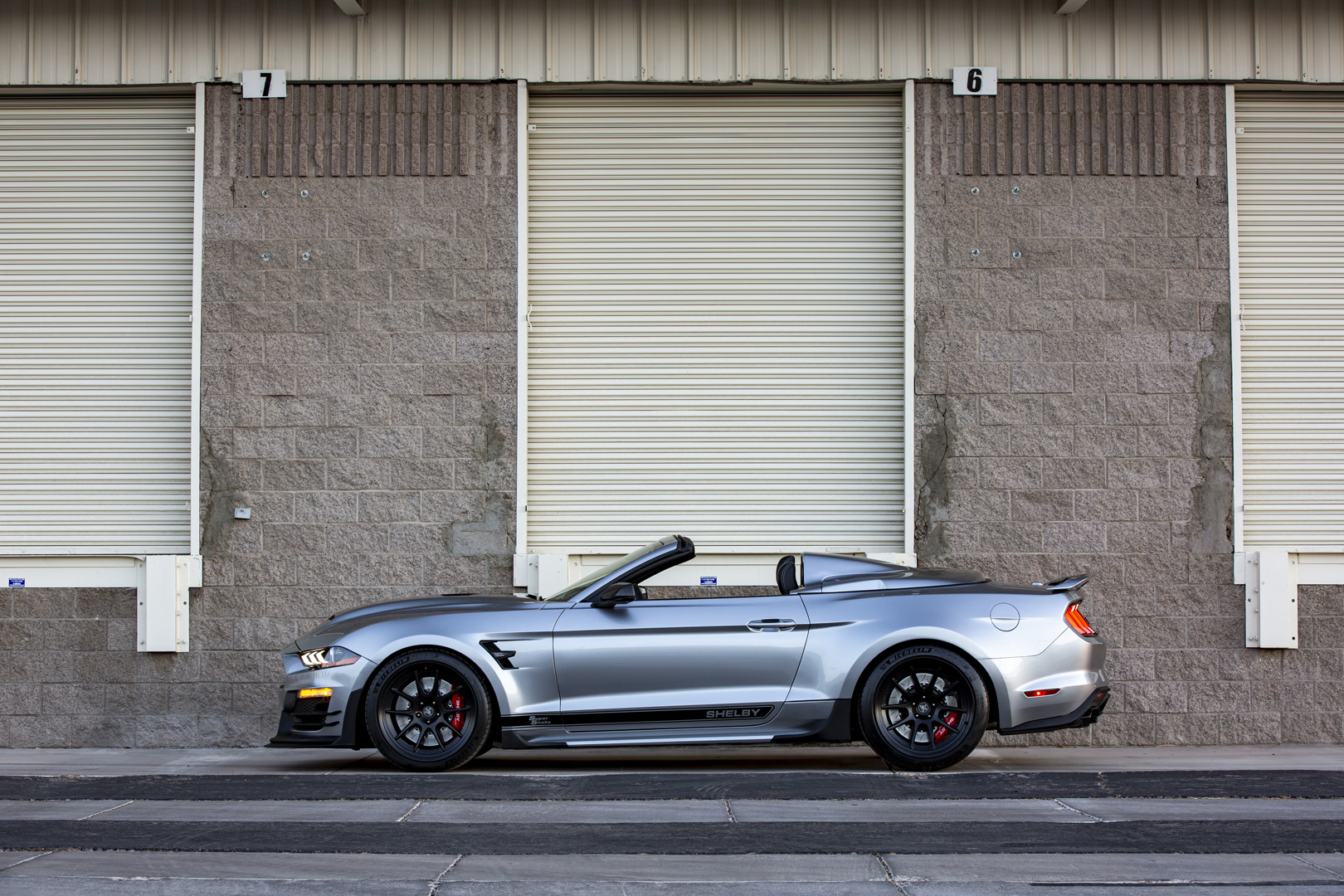 A Ford Mustang-based Shelby Supersnake in silver