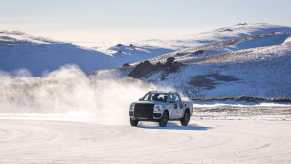 A camouflaged 2023 Ford Ranger drives through the snow in a teaser video from Ford, it'll debut November 24th