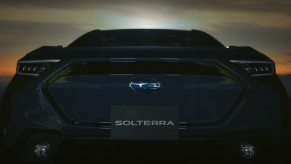 This is the grill of the 2023 Subaru Solterra. It is a Subaru EV. | Subaru