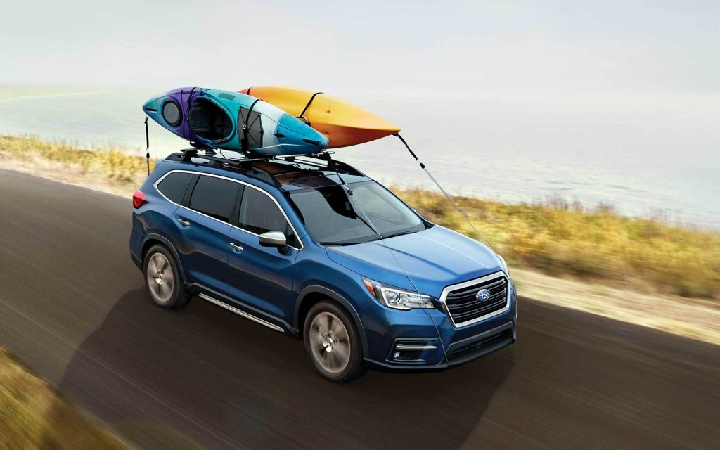 The 2022 Subaru Ascent with kayaks on the roof