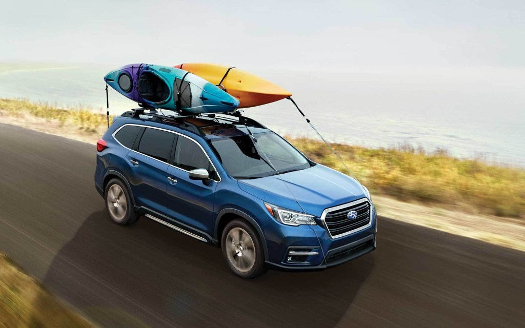 The 2022 Subaru Ascent with kayaks on the roof