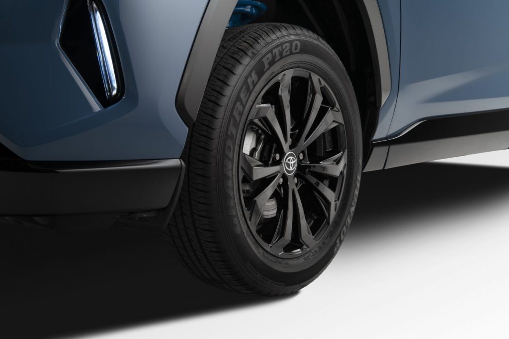 Black wheel on Cavalry Blue 2022 Toyota RAV4 XSE