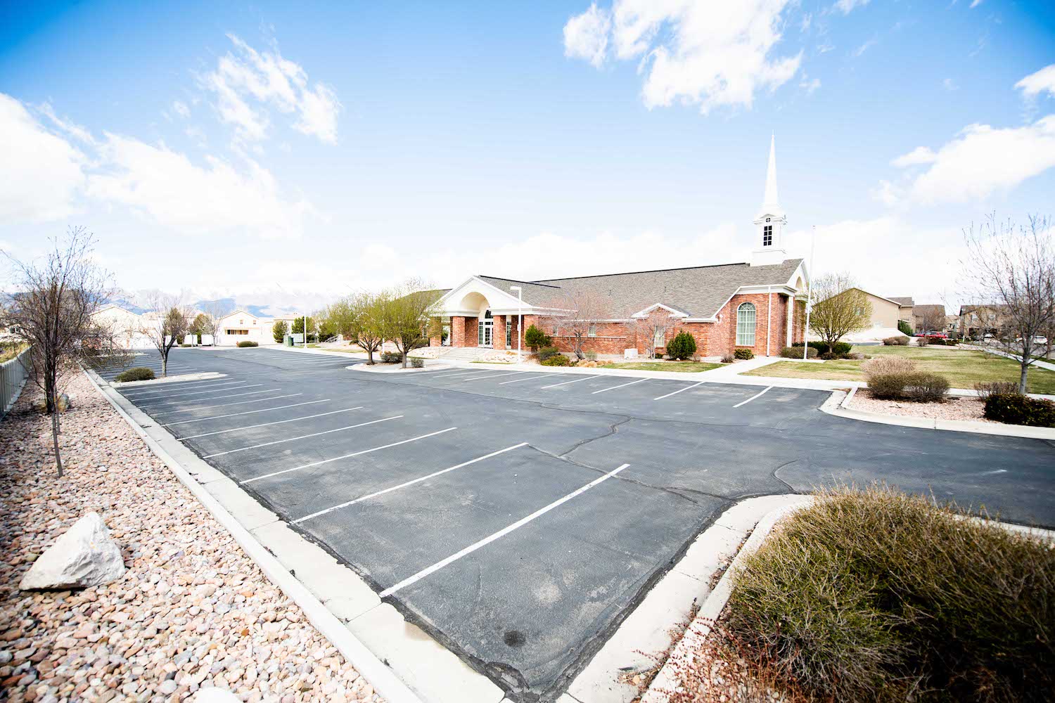 This is a photo of an empty church parking lot. Some vanlife enthusiasts have suggested the parking lot at a place of worship is a spot you won't get kicked out. | Matt Winkelmeyer/Getty Images