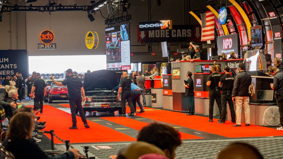 Classic muscle cars lined up at the 2021 Chicago Mecum auction
