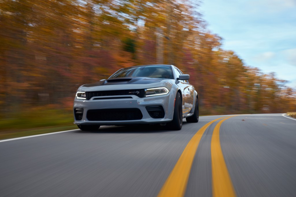 2022 Dodge Charger SRT Hellcat Redeye: The most powerful and fastest mass-produced sedan in the world with 797-horsepower shown here in Smoke Show with the Satin Black Hood, Roof and Decklid