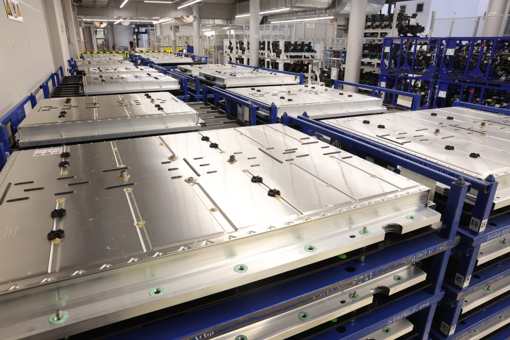 Electric car batteries being manufactured