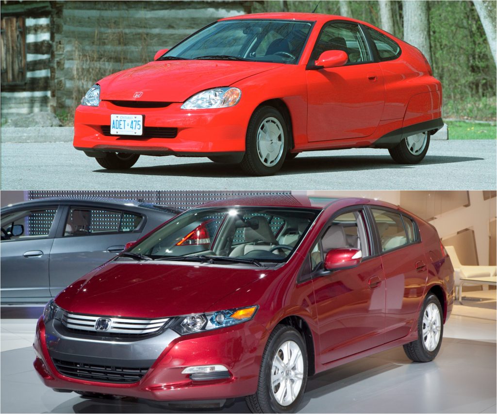 First-generation Honda Insight (top) and second-generation Honda Insight (bottom)