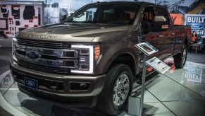 A brown Ford Super Duty F-350 is on display during North American International Auto Show.