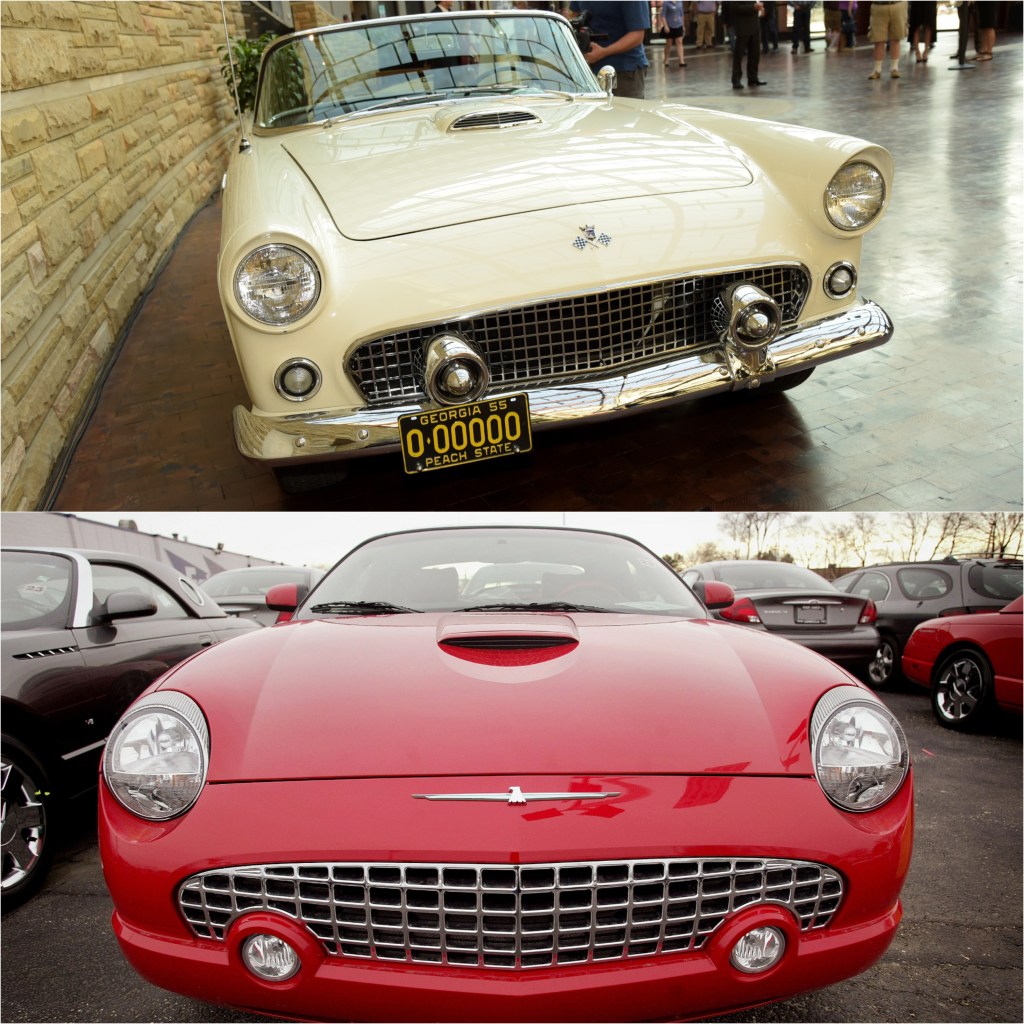 Front ends of the 1955 Ford Thunderbird (Top) vs. 2005 Ford Thunderbird (Bottom)