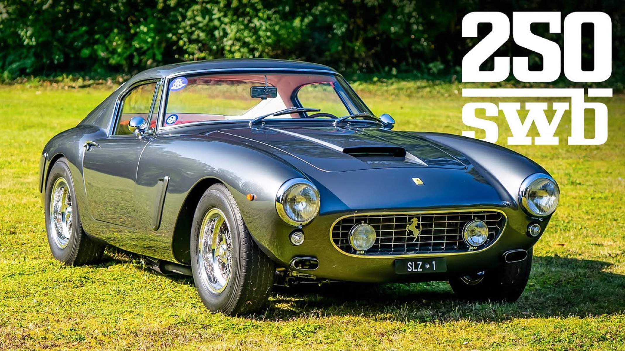 A silver GTO Engineering Ferrari 250 GT SWB Revival parked on a lawn