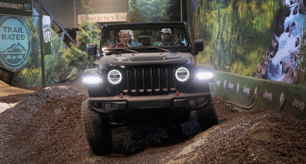The Jeep Wrangler on a simulated off-road trail.