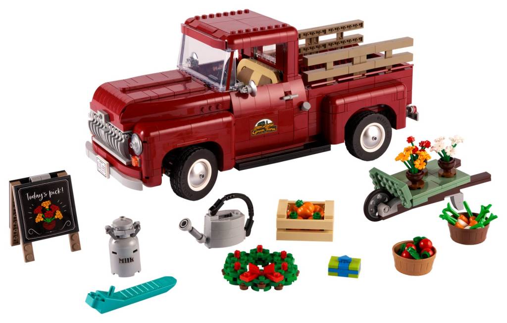 The red LEGO Pickup Truck and all its components