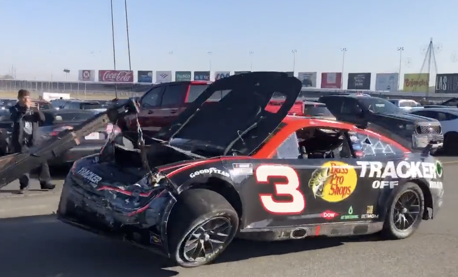 Dillon's #3 NASCAR Next Gen car after a crash | Dustin Long via Twitter