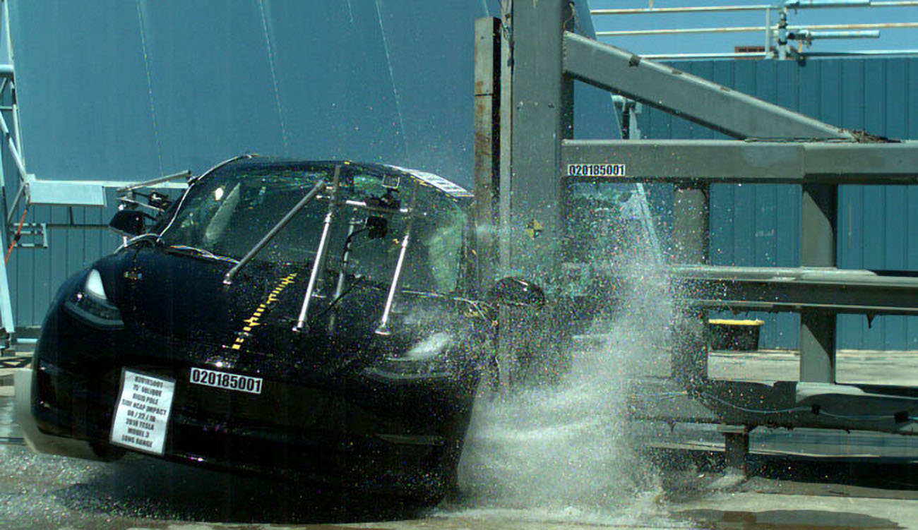 A Tesla crash test conducted by the NHTSA.