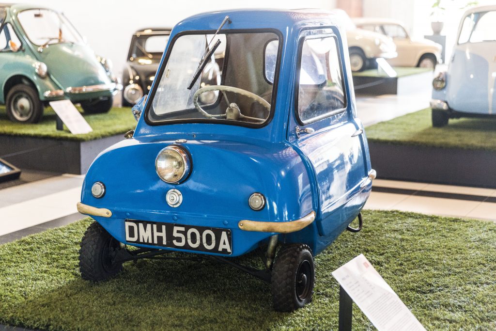 A Peel P50, the world's smallest car, on display