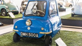 A Peel P50, the world's smallest car, on display
