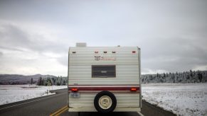 RV driving in the snow