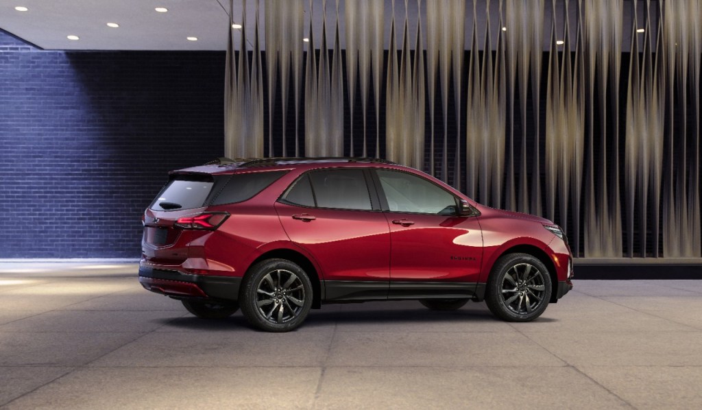 Side view of red 2022 Chevy Equinox