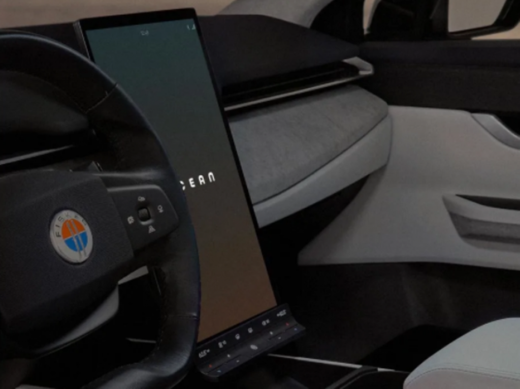Steering wheel and touchscreen in 2023 Fisker Ocean