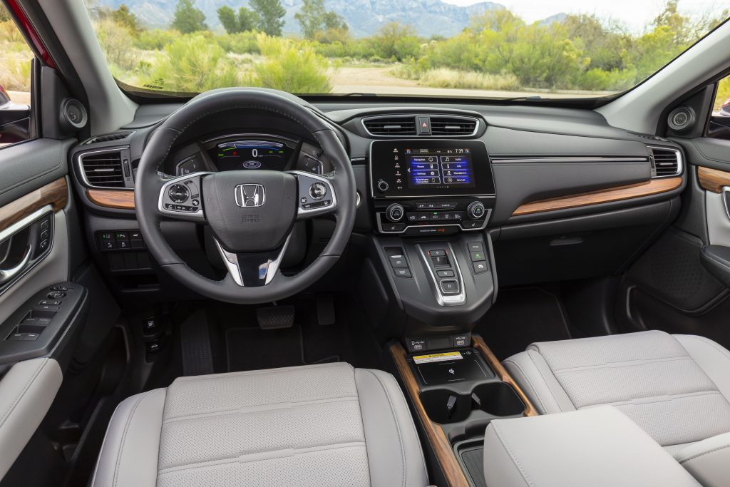 Steering wheel, touchscreen, and front seats in 2022 Honda CR-V Touring