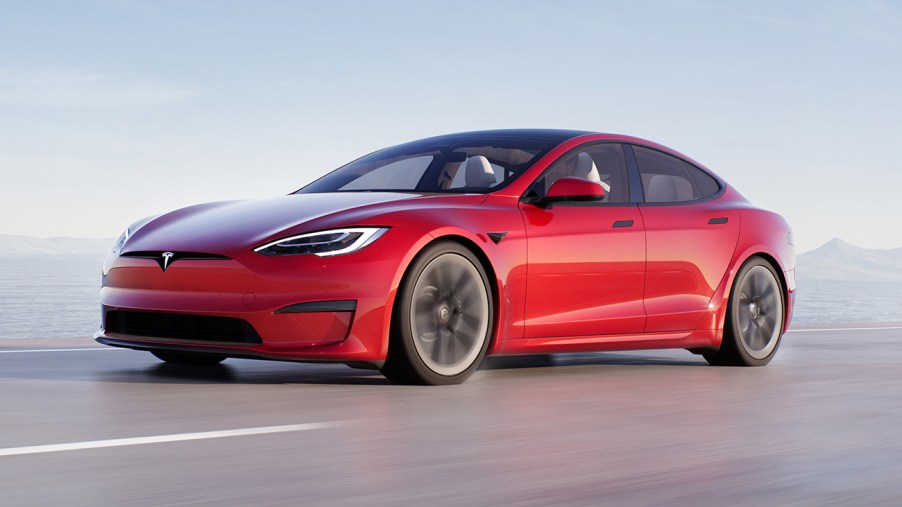 A red Tesla Model S. Recently the Tesla app had an outage that prevented users from interfacing with their vehicles.