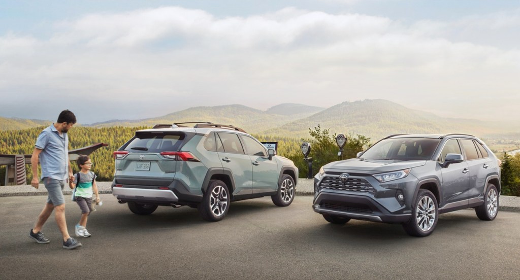 Two 2021 Toyota RAV4 SUVs are parked. 