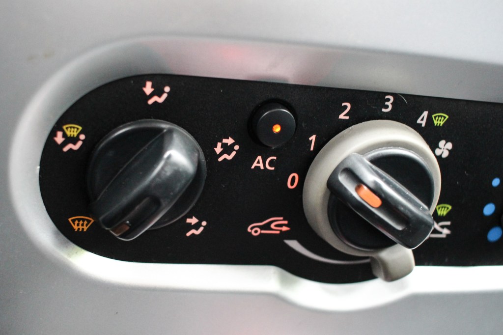 Air conditioning controls on a car.